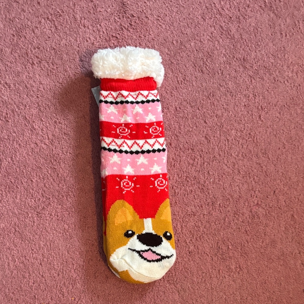Cozy Pink and Red Corgi Socks